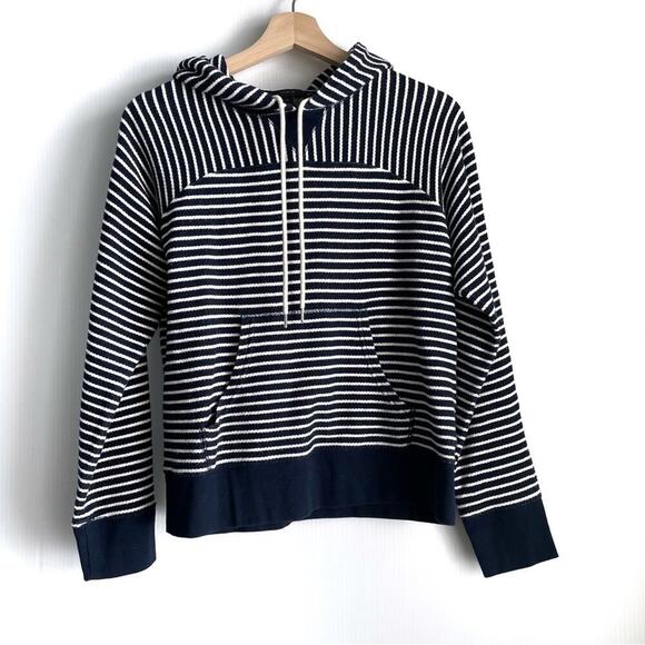 J. crew nautical style navy and white drawstring hoodie hooded sweatshirt sz M - Picture 1 of 10